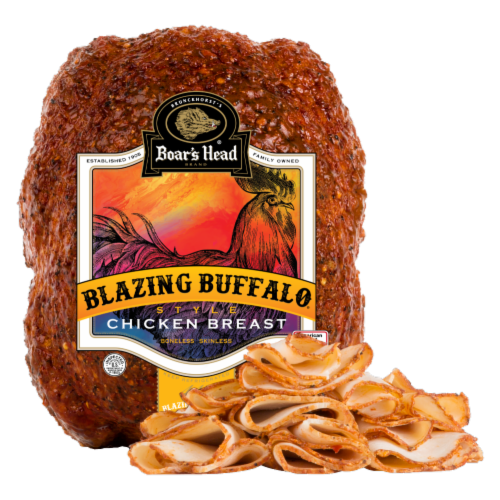 Boar's Head Grab & Go Blazing Buffalo Style Chicken Breast Fresh Sliced Deli Meat Perspective: front