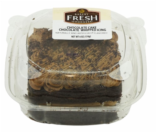 Bakery Fresh Goodness Chocolate Cake with Chocolate Whipped Icing Slice Perspective: front