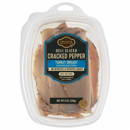 Private Selection® Sliced Cracked Pepper Turkey Breast Deli Meat Perspective: front