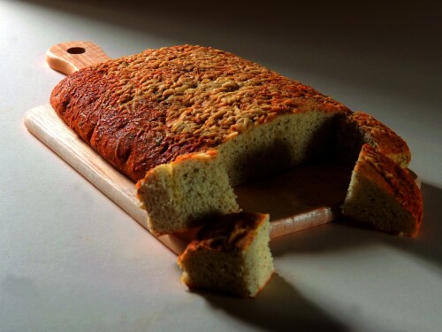Bakery Fresh Scallion Cheese Focaccia Bread Perspective: front