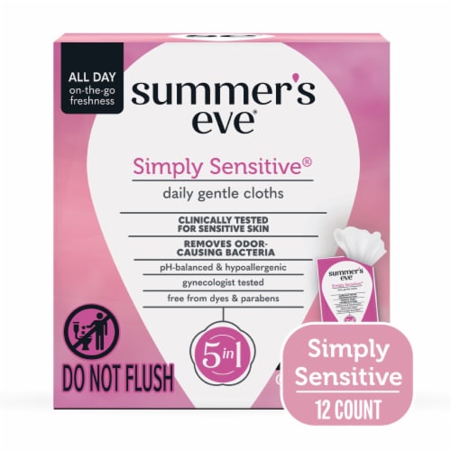 Summer's Eve Simply Sensitive 5 in 1 Daily Gentle Cloths 12 ea Perspective: front