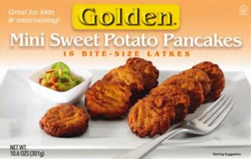 Golden Mini Sweet Potato Pancakes Perspective: front