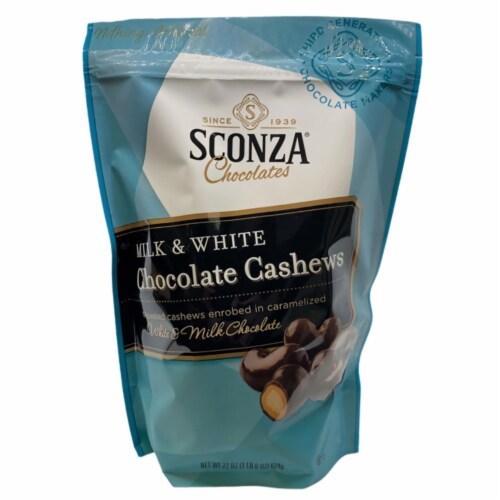 Sconza Milk and White Chocolate Cashews (22 Ounce) Perspective: front