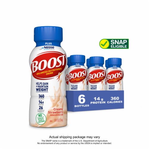 Boost Plus® Creamy Strawberry Complete Nutritional Drink Perspective: front