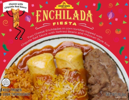 Night Hawk Fiesta Cheese with Chipotle Red Sauce Enchiladas Frozen Meal Perspective: front