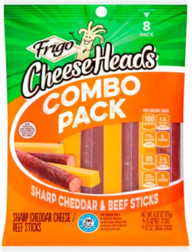Frigo® Cheese Heads® Sharp Cheddar & Beef Sticks Combo Pack Perspective: front