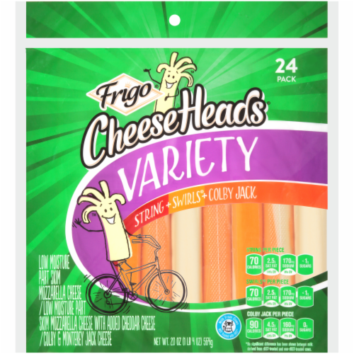 Frigo® Cheese Heads® Variety Pack of Original String Cheese, Swirls® and Colby Jack Perspective: front