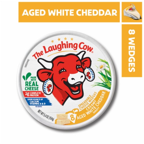 The Laughing Cow Creamy White Cheddar Flavor Spreadable Cheese Wedges Perspective: front