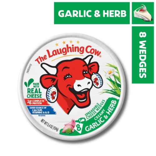 The Laughing Cow Creamy Garlic & Herb Spreadable Cheese Wedges Perspective: front