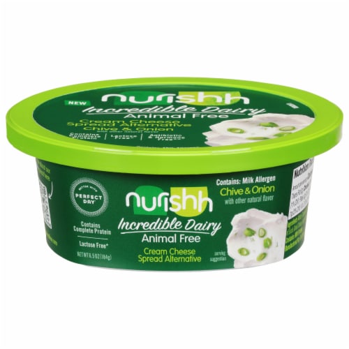 Nurishh Incredible Dairy Chive & Onion Animal Free Cream Cheese Spread Perspective: front