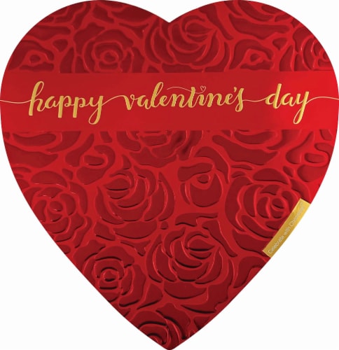 Elmer Chocolate Embossed Roses Heart Shaped Valentine Candy Gift Box Perspective: front