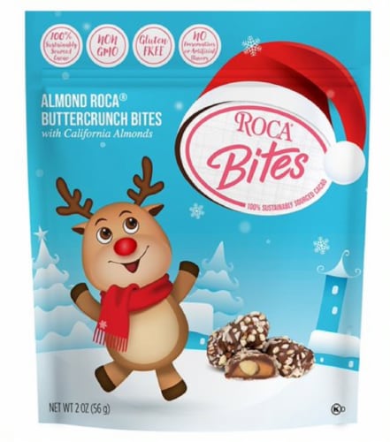 Brown & Haley Almond Roca Buttercrunch Bites Holiday Candy Bag Perspective: front