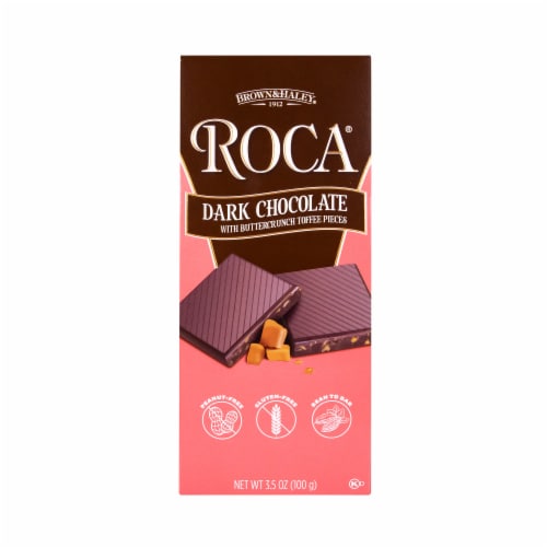 Brown & Haley® Roca® Dark Chocolate with Buttercrunch Toffee Pieces Candy Bar Perspective: front