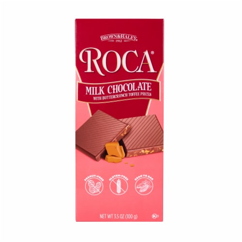 Brown & Haley® Roca® Milk Chocolate with Buttercrunch Toffee Pieces Candy Bar Perspective: front