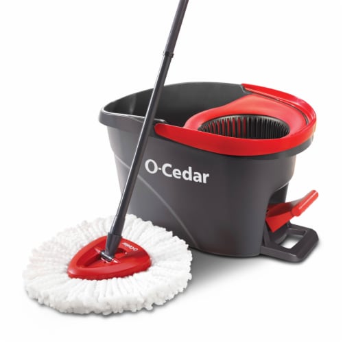 O-Cedar EasyWring Microfiber Spin Mop, Bucket Floor Cleaning System, Red,  Gray