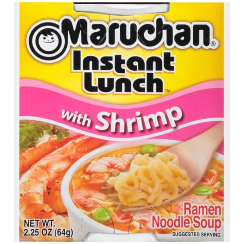Maruchan Instant Lunch with Shrimp Ramen Noodle Soup Perspective: front