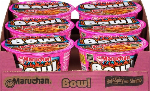 Maruchan Bowl Hot & Spicy with Shrimp Ramen Noodle Soup Perspective: front