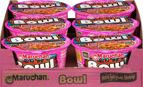 Maruchan Bowl Hot & Spicy with Shrimp Ramen Noodle Soup Perspective: front