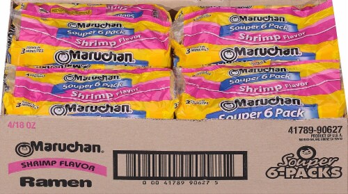 Maruchan® Shrimp Flavor Souper 6-Pack Ramen Noodle Soup Case Perspective: front