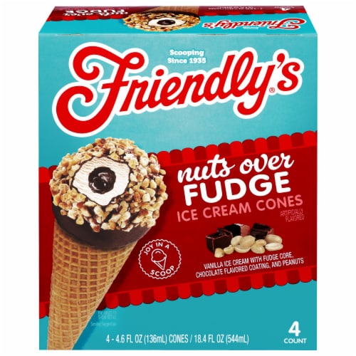 Friendly's Nuts Over Fudge Ice Cream Cones 4 - 4.6 fl oz Cones Perspective: front