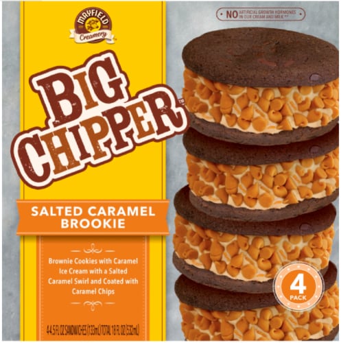 Big Chipper Salted Caramel Brookie Ice Cream Sandwiches 4 Count Perspective: front