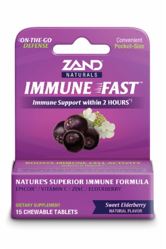 Zand Naturals Immune Fast Sweet Elderberry Chewable Tablets Perspective: front