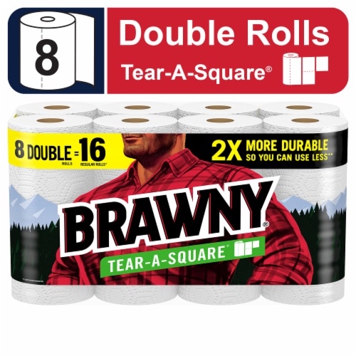Brawny® Tear-A-Square® 3 Sheet Sizes Paper Towel Double Rolls Perspective: front