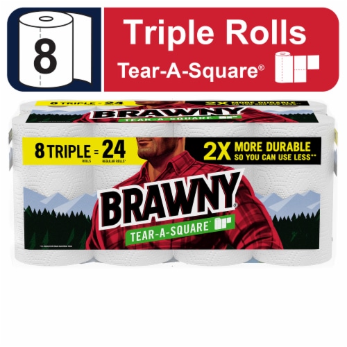 Brawny® Tear-A-Square® 3 Sheet Sizes Paper Towel Triple Rolls Perspective: front