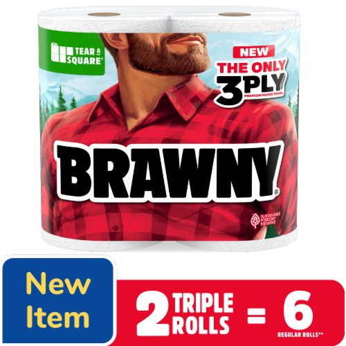 Brawny® Tear-A-Square® 3-Ply Paper Towel Triple Rolls Perspective: front