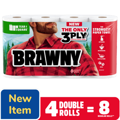 Brawny® Tear-A-Square® 3-Ply Paper Towel Double Rolls Perspective: front