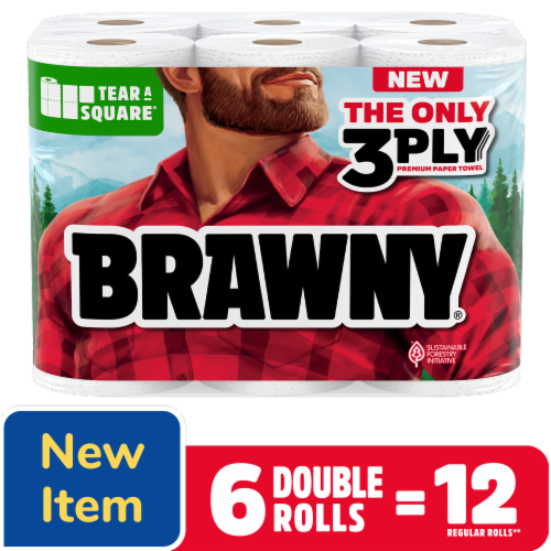 Brawny® Tear-A-Square® 3-Ply Paper Towel Double Rolls Perspective: front
