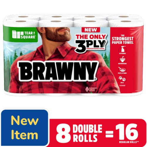 Brawny® Tear-A-Square® 3-Ply Paper Towel Double Rolls Perspective: front