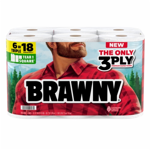 Brawny® Tear-a-Square® Paper Towel Triple Rolls Perspective: front