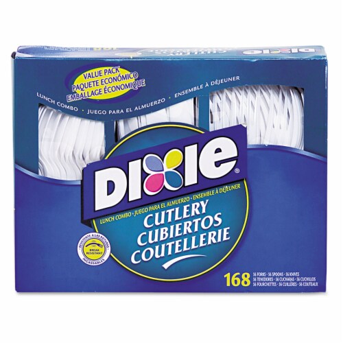 Dixie CM168 Heavy-Duty Combo Pack Tray with Plastic Forks Knives Spoons White 168 Pieces/PK Perspective: front