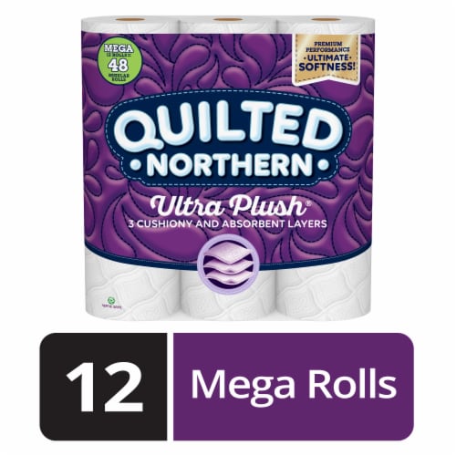 Quilted Northern Ultra Plush Bathroom Tissue, Unscented, Mega Rolls, 3-Ply - 12 rolls