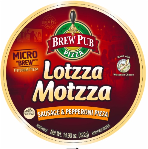 Brew Pub Lotzza Motzza Sausage & Pepperoni Frozen Pizza Perspective: front