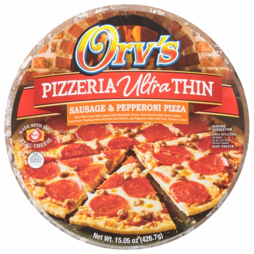 Orv's Pizzeria Ultra-Thin Sausage & Pepperoni Frozen Pizza Perspective: front