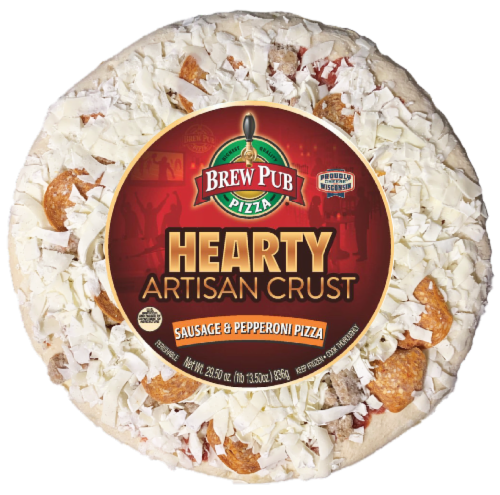 Brew Pub Hearty Artisan Crust Sausage & Pepperoni Frozen Pizza Perspective: front