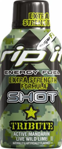 Rip It Tribute Mandarin Lime Extra Strength Energy Drink Shot Bottle Perspective: front