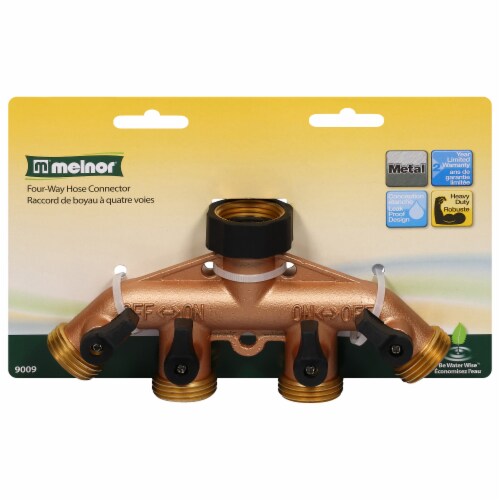 Melnor® 4 Way Metal Hose Connector With Shut Off Valves Perspective: front