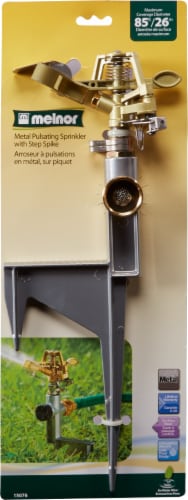 Melnor 85-Foot Deluxe Metal Pulsating Sprinkler with Step Spike Perspective: front