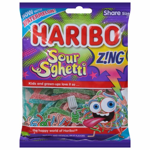 Haribo Sour S'ghetti Gummi Candy Bag Perspective: front