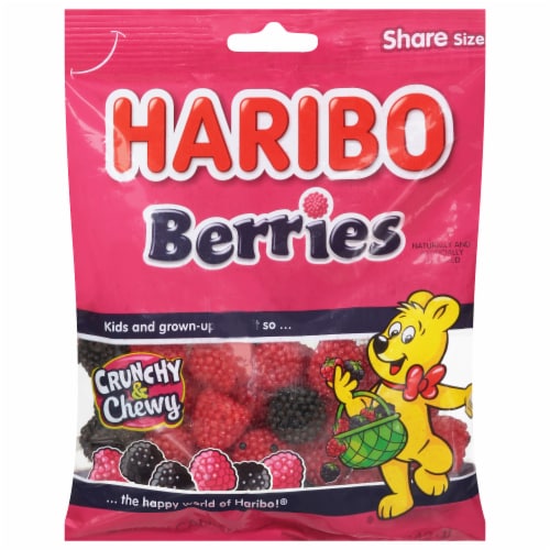 Haribo Raspberries Gummi Candy Share Size Bag Perspective: front