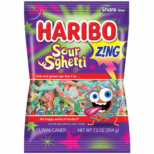 Haribo Zing Sour S'ghetti Gummi Candy Share Size Perspective: front