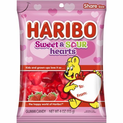 Haribo® Sweet & Sour Hearts Gummy Valentine's Candy Perspective: front