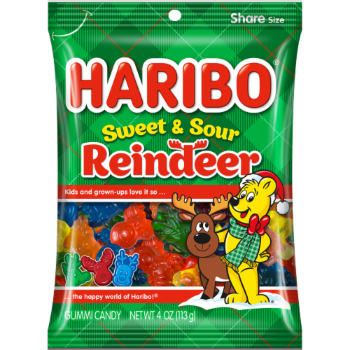 Haribo® Sweet & Sour Gummi Reindeer Holiday Candy Bag Perspective: front
