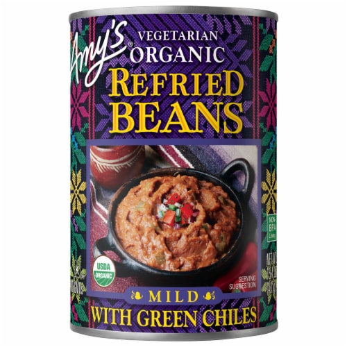 Amy's Organic Refried Beans with Mild Green Chiles Perspective: front