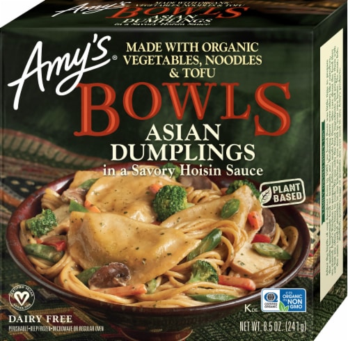 Amy's® Vegan Asian Dumplings in a Savory Hoisin Sauce Bowl Frozen Meal Perspective: front