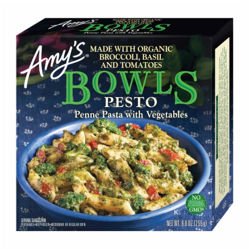 Amy's Pesto Penne Pasta with Vegetables Bowl Frozen Meal Perspective: front