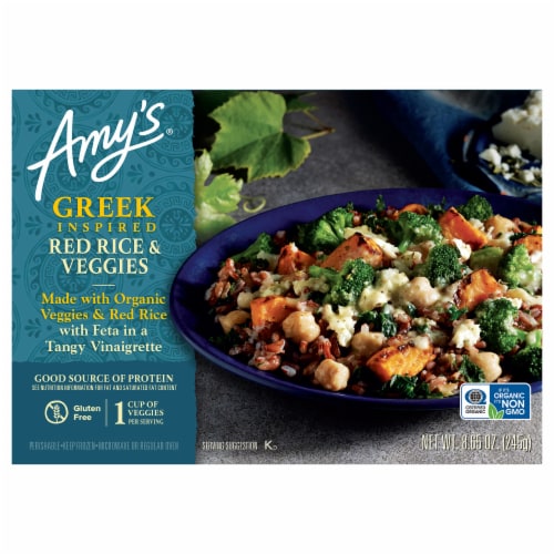 Amy's® Greek Inspired Red Rice & Veggies Frozen Meal Perspective: front